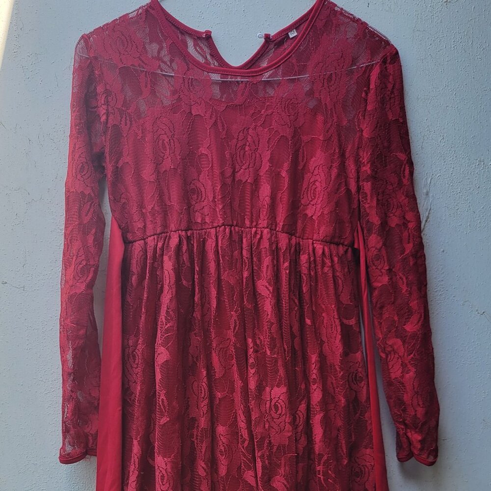 long sleeve red lace dress